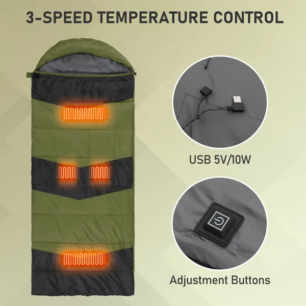 Rectangular Heated Sleeping Bag, Lightweight Sleeping Bag With